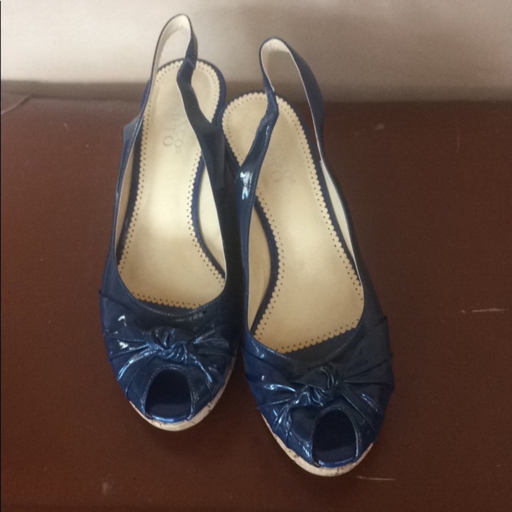 Franco Sarto patent peep toe sling back wedges 7.5 - Picture 7 of 11